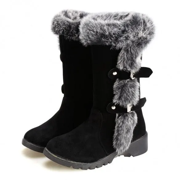 Women Flats Casual Thicken Winter Warm Faux Fur Snow Boots