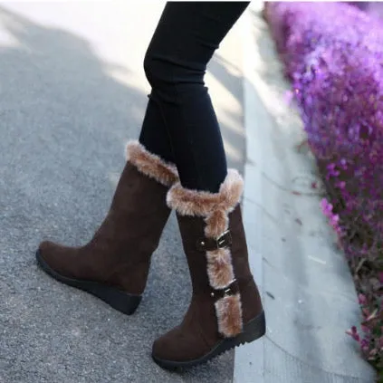 Women Flats Casual Thicken Winter Warm Faux Fur Snow Boots