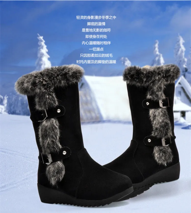 Women Flats Casual Thicken Winter Warm Faux Fur Snow Boots