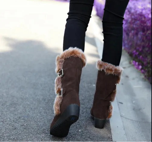 Women Flats Casual Thicken Winter Warm Faux Fur Snow Boots