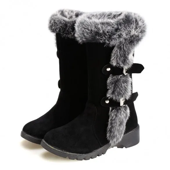 Women Flats Casual Thicken Winter Warm Faux Fur Snow Boots